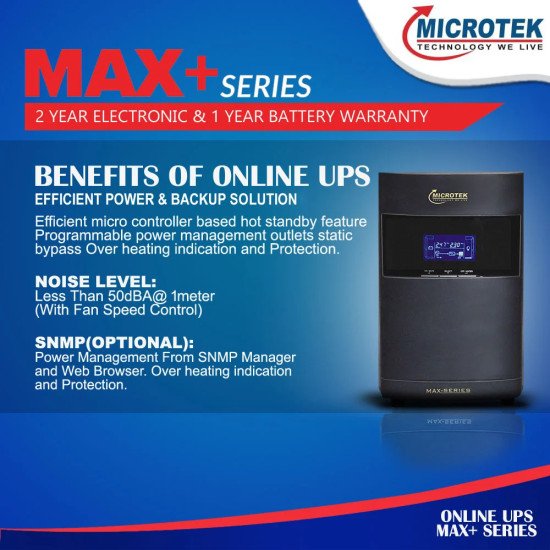 Microtek Online UPS 1KVA Max+ Series 1PH:1PH 36V With Inbuilt Battery