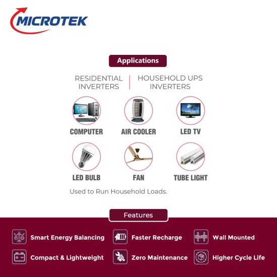 PowerSure Li Combo | Microtek 700 DG Home UPS + 12.8V 100Ah Lithium-ion Battery